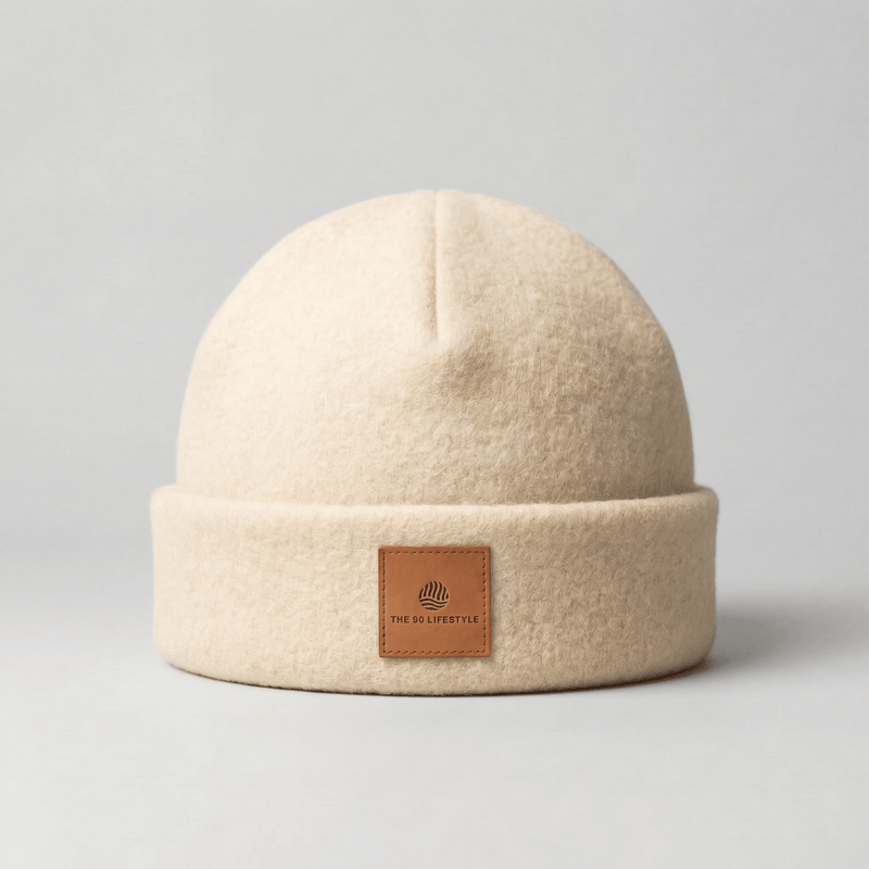 A product image of a beige Sauna Beanie Hat - The 90 Lifestyle